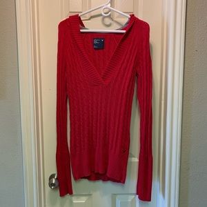 American Eagle Hooded Cable Knit Tunic Sweater